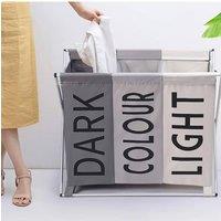 Living and Home Aluminium Foldable Laundry Sorter 3-Section Bathroom Sorting Hamper Basket Organizer in Grey