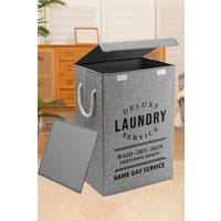 Living and Home Foldable Household Laundry Hamper Laundry Basket With Lid And Rope Handle in Grey