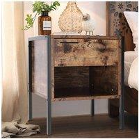 Living and Home Retro Industrial-style Bedside Table in Brown