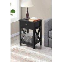 Living and Home 55.5cm H One Drawer Wooden Bedside Table Night Stand with Shelf in Black