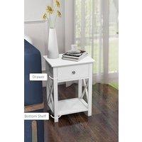 Living and Home 2-Tier Drawer Nightstand Wooden Bedside Table with Storage Shelf 55.5cm H in White