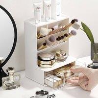 Living and Home Makeup Brush Holder Cosmestic Organizer with Drawer in White