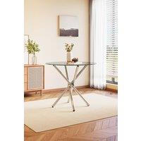 Living and Home Tempered Glass Crossover Round Dining Table 88cm Dia x 75cm H in Clear
