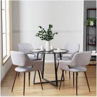 Living and Home Modern Round Table with Tempered Glass for Dining Meeting Living Room in Black
