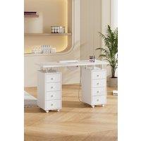 Living and Home Rolling Manicure Station Nail Table with Dust Collector in White