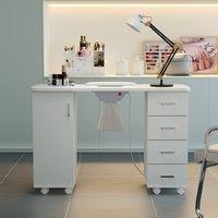 Living and Home Manicure Table with Dust Collector and Wrist Cushion in White