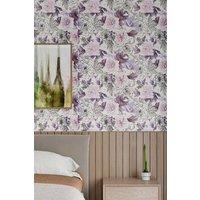 Living and Home Light-Background Floral Wallpaper with Blooming Flowers, Buds & Leaves