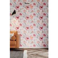 Living and Home Watercolor Floral Wallpaper with Roses, Peonies & Leaves Design