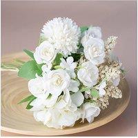 Living and Home 20x20cm Nordic White Faux Silk Flower Bouquet for Table, Window Sill, or Office Decor