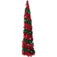 Living and Home 5ft Pop-up Sequin Tinsel Christmas Tree Foldable Festive Decoration in Red