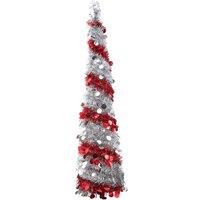 Living and Home 5ft Pop-up Sequin Tinsel Christmas Tree Foldable Festive Decoration in Silver