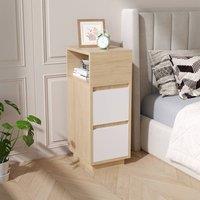 Living and Home Minimalist Bedside Table with Drawers in Natural