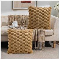 Living and Home 2Pcs Cozy Soft Plush Throw Pillow Cushion Covers in Khaki | Size: Double