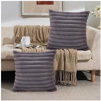 Living and Home 2Pcs Soft Striped Plush Pillow Covers in Grey | Size: Double