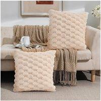 Living and Home 2Pcs Cozy Soft Plush Throw Pillow Cushion Covers in Beige | Size: Double