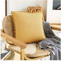 Living and Home Polyester Cushion Cover with Pom-Pom Trim in Yellow