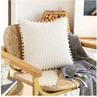 Living and Home Polyester Cushion Cover with Pom-Pom Trim in Beige