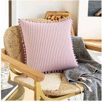 Living and Home Polyester Cushion Cover with Pom-Pom Trim in Pink