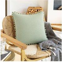 Living and Home Polyester Cushion Cover with Pom-Pom Trim in Green