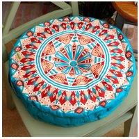 Living and Home Ethnic Geometric Round Tatami Seat Cushion in Blue