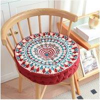 Living and Home Ethnic Geometric Round Tatami Seat Cushion in Red