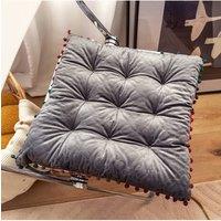 Living and Home Quilted Pom-Pom Trimmed Chair Cushion in Grey
