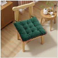 Living and Home Quilted Pom-Pom Trimmed Chair Cushion in Dark Green