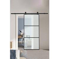 Living and Home Glass Barn Door with Sliding Hardware Kit in White