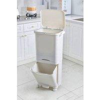 Living and Home 42L Rubbish Dustbin Pedal Recycling Bin Compartments Removable Waste Trash Kitchen with Drawer & Wheels & Hooks in White