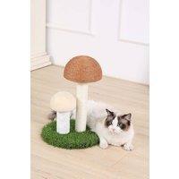 Living and Home Natural Flax Double Mushroom Cat Scratching Board Cat Climbing Frame Cat Grinding Paw Toy in Beige