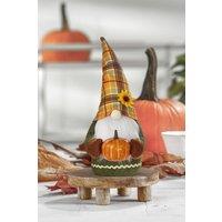 Living and Home Halloween Gnome Faceless Plush Doll with Yellow Check Hat & Sunflower, Holding a Pumpkin Fun Tabletop & Shelf Decoration in Green
