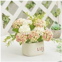 Living and Home Artificial Hydrangea Flower in Ceramic Planter for Desktop Decoration in White