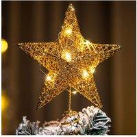 Living and Home Decorative Star Sequins Christmas Tree Topper with LED Lights in Gold