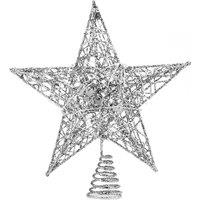 Living and Home 25cm Christmas Tree Topper Silver Glitter Christmas Tree Star with LED Lights
