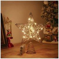 Living and Home Modern Metal Pre-Lit Star Christmas Tree Topper with Beads in Gold