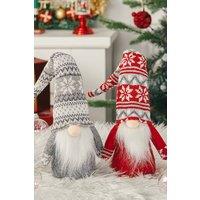 Living and Home 2 Pcs Christmas Santa Gnome Plush Doll Ornament Elf Decor in Grey
