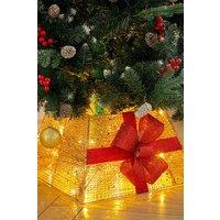 Living and Home Square Christmas Tree Collar Basket Decor with Bow Tie in Gold