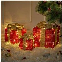 Living and Home 3Packs Christmas Ornament Decorative Lighted Gift Boxes Xmas Tree Decor in Gold