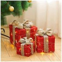 Living and Home 3Packs Christmas Ornament Decorative Lighted Gift Boxes Xmas Tree Decor in Silver