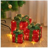 Living and Home 3Packs Christmas Ornament Decorative Lighted Gift Boxes Xmas Tree Decor in Green