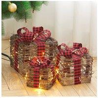 Living and Home 3Packs Christmas Ornament Decorative Lighted Gift Boxes Xmas Tree Decor in Brown