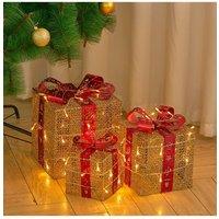 Living and Home 3Packs Christmas Ornament Decorative Lighted Gift Boxes Xmas Tree Decor in Gold
