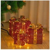 Living and Home 3Packs Christmas Ornament Decorative Lighted Gift Boxes Xmas Tree Decor in Red