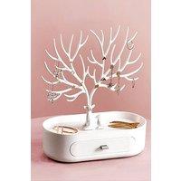 Living and Home 3 in 1 Jewellery Desktop Organiser Stand Jewelry Display Tree Earring Storage with Drawer in White