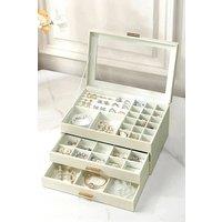 Living and Home 3-Tier PU Leather Jewelry Desktop Box Organizer with Drawers in White