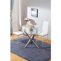 Living and Home 3-Piece Dining Table Set of Modern Faux Leather Dining Chairs and Tempered Glass Round Table in White