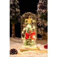 Living and Home LED Glass Dome Christmas Tree Tabletop Decoration in White