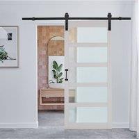 Living and Home 91cm W x 3.5cm D x 213cm H Farmhouse Style Wooden Barn Door with 200cm Slide Guide White