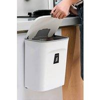 Living and Home 9L Hanging Waste Bin Wall Mounted Trash Can with Lid & Pressure Ring Kitchen in White
