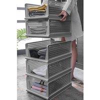 Living and Home Folding Plastic Wardrobe Storage Box Drawer Organizer Box Bedroom in Grey